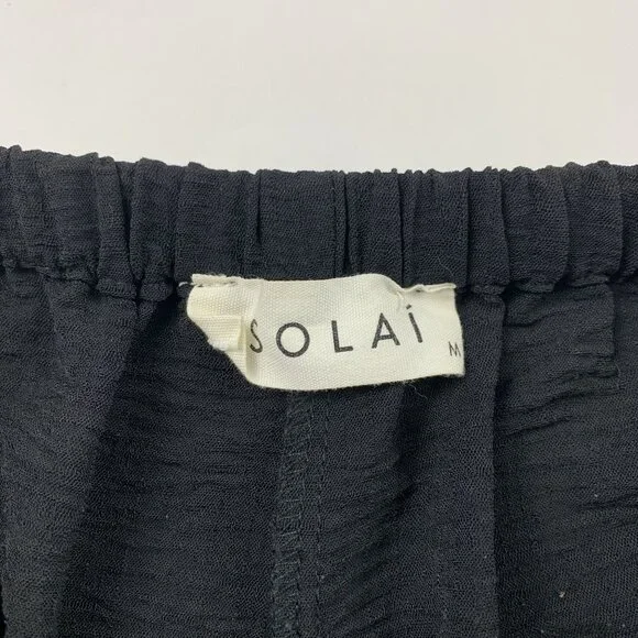 Solai Black Textured Crepe Pull On Wide Leg Pant M - Picture 3 of 7